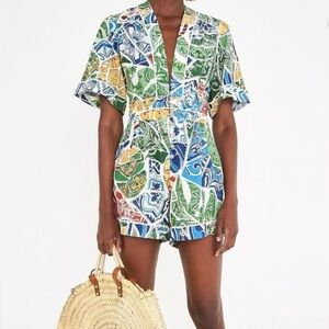 NWT - Farm Rio Tropical Tiles Romper - XS